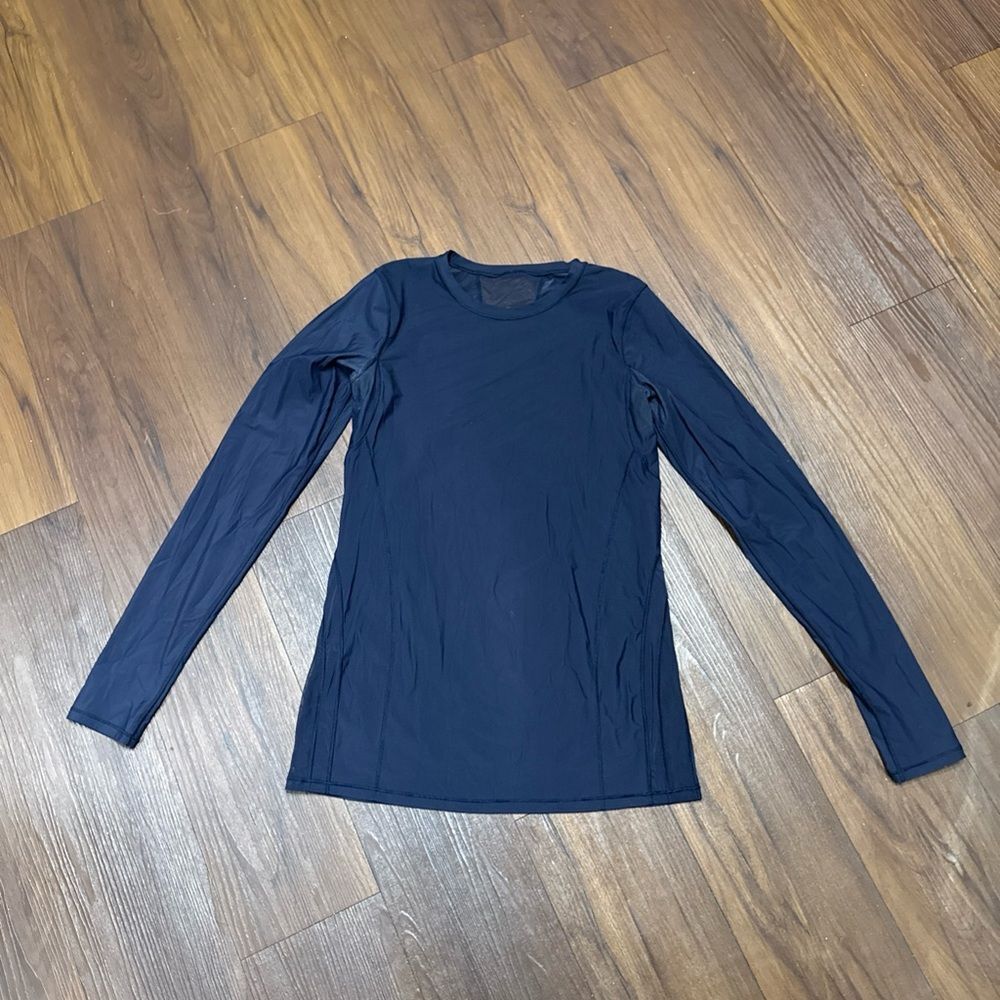 Lululemon Womens Large Close to Crossing Blue  Fitted Long Sleeve Crew Neck